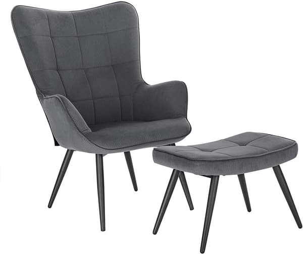 Rootz avkopplingsfåtölj med pall - Fåtölj, Accentstol - Ergonomisk design, högdensitetsskum, slitstark metallram - 44cm x 49cm x 99cm