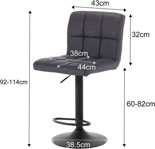 Rootz Barstol - Justerbar bordstol - Drejelig barstol - Ergonomisk komfort - Holdbar og langtidsholdbar - Sikker og stabil - Kunstlæder - 92cm-114cm x