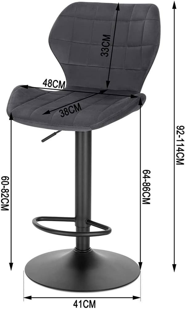 Rootz Velvet Swivel Barstol - Justerbar bordstol - Roterende sæde - Komfortabelt, sikkert, stilfuldt - 48cm x 38cm x 60-82cm