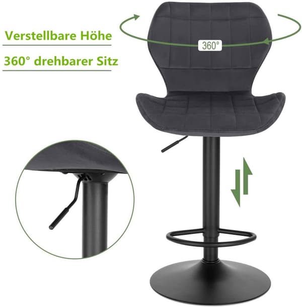Rootz Velvet Swivel Barstol - Justerbar bordstol - Roterende sæde - Komfortabelt, sikkert, stilfuldt - 48cm x 38cm x 60-82cm