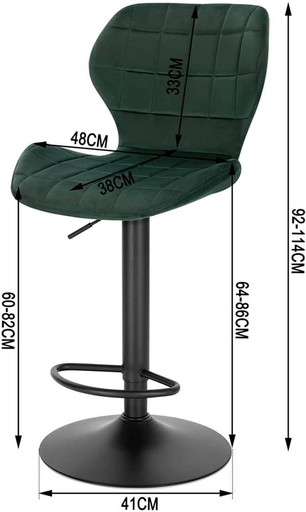 Rootz Barpall - Justerbar pall - Snurrstol - Bekväma sammetssittplatser - Stabil metallram - Mångsidig design - 48cm x 38cm x 60-82cm