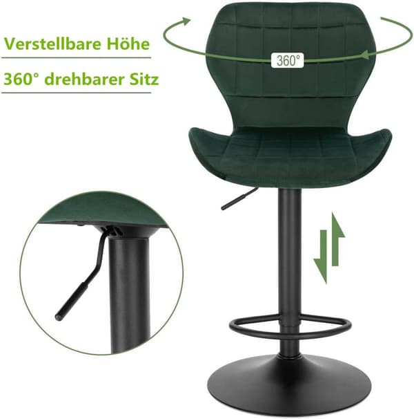Rootz Barpall - Justerbar pall - Snurrstol - Bekväma sammetssittplatser - Stabil metallram - Mångsidig design - 48cm x 38cm x 60-82cm