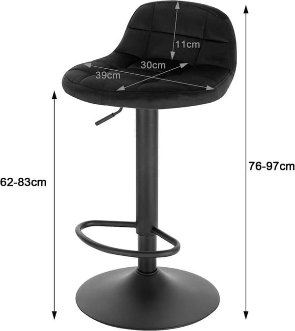 Rootz Velvet Barstol - Justerbar bordstol - Drejeligt sæde - Højdensitetsskumkomfort - Holdbart metalstel - Fleksibel højde 62-83 cm - 39 cm x 30 cm