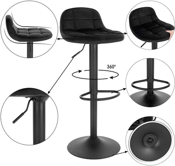 Rootz Velvet Barstol - Justerbar bordstol - Drejeligt sæde - Højdensitetsskumkomfort - Holdbart metalstel - Fleksibel højde 62-83 cm - 39 cm x 30 cm