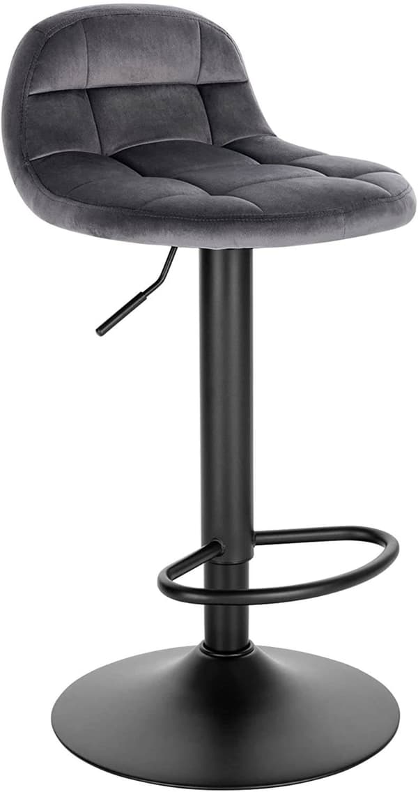 Rootz Velvet Barstol - Justerbar bordstol - Drejelig barstol - High-Density Foam Comfort - Robust metalstel - Fleksibel Højde 62-83cm - 39cm x 30cm