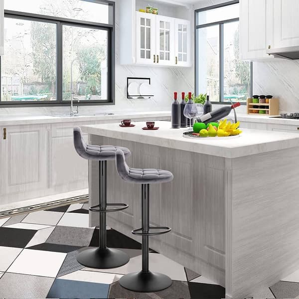Rootz Velvet Barstol - Justerbar bordstol - Drejelig barstol - High-Density Foam Comfort - Robust metalstel - Fleksibel Højde 62-83cm - 39cm x 30cm
