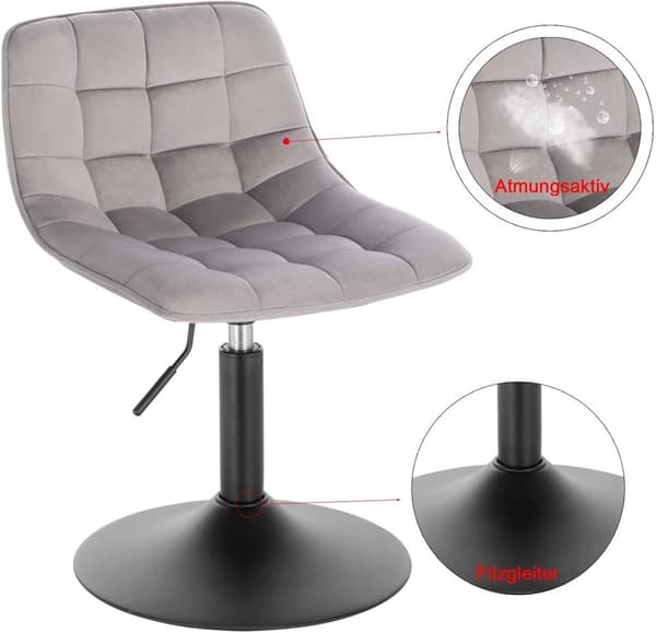 Rootz Barpall - Bänkpall - Justerbar Barstol - Ergonomisk design - Skum vadderad - Halkfri bas - Sammet & Metall - 35cm x 42,5cm x 60,5-72cm