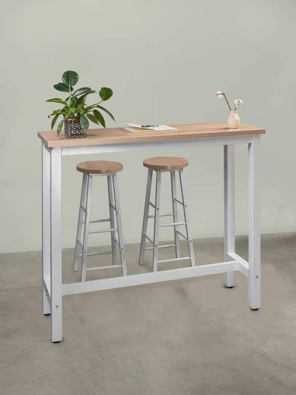 Rootz Modern Barbord og Taburet Sæt - Pub Bord Sæt - Bord i bordhøjde - Holdbart, Ridsefast, Nem Vedligeholdelse - Stålstel, MDF bord - 120 cm x 40 cm