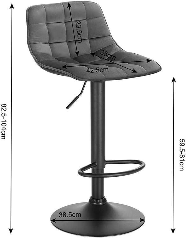 Rootz sammets- och metallbarstol - Bänkpall - Justerbar stol - Bekväma sittplatser - Stabil design - Hållbar konstruktion - Sits 42,5 cm x 35 cm, bas