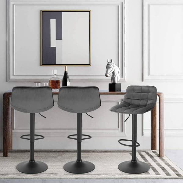 Rootz sammets- och metallbarstol - Bänkpall - Justerbar stol - Bekväma sittplatser - Stabil design - Hållbar konstruktion - Sits 42,5 cm x 35 cm, bas