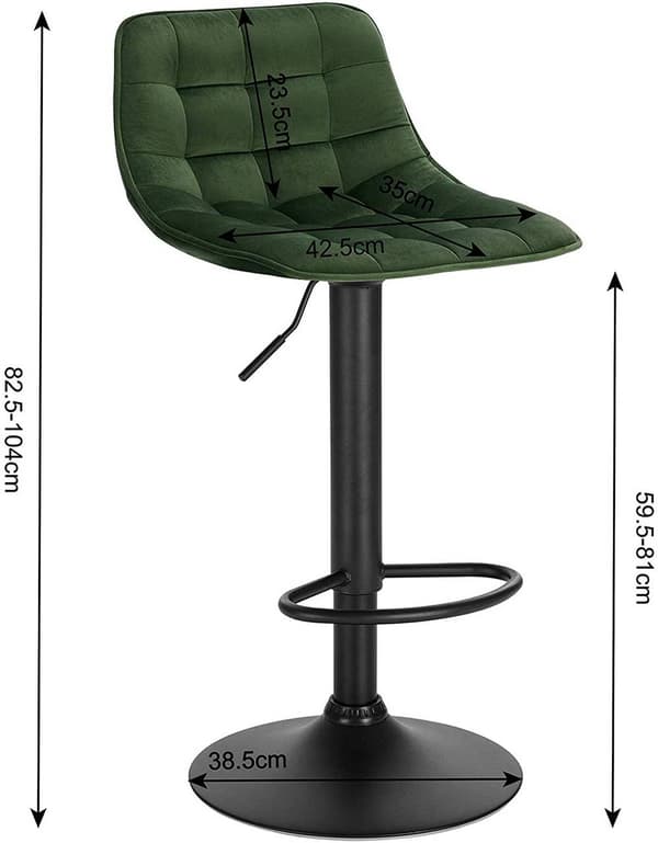 Rootz Barstol - Bordskammel - Justerbar barstol - Plys fløjl - Robust metalstel - Ergonomisk design - 42,5 cm x 35 cm, Højde 82,5 cm - 104 cm
