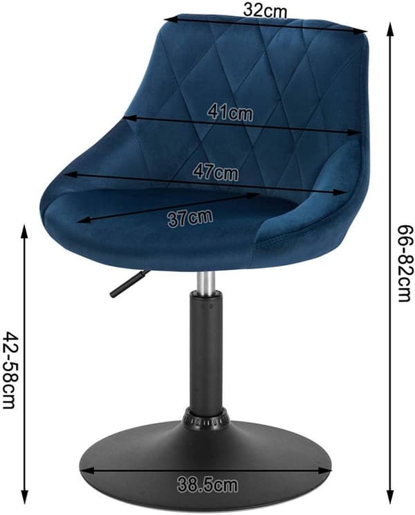 Rootz sammets- och metallbarstol - Justerbar bänkstol - Vridbar barstol - Förbättrad komfort - Mångsidig design - Robust konstruktion - 66cm-82cm x 47