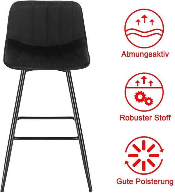 Rootz baarijakkarasarja 2 kpl - Työpöytätuolit - Keittiön baarituolit - Velvet Comfort - Tukeva metallirunko - Lattian suojaus - 43 cm x 35,5 cm x 88