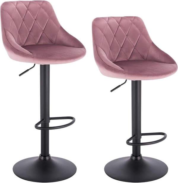 Rootz Velvet Barstole - Bordskamler - Justerbare drejestole - Komfortable, Ergonomiske, Nem at rengøre - 35cm x 38cm x 84-106cm