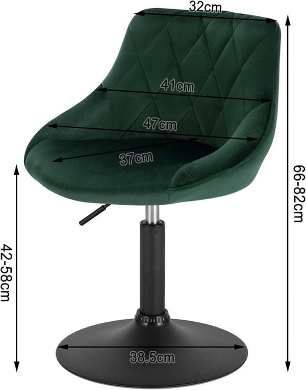 Rootz barstol - Justerbar bordstol - Drejelig barstol - Komfortabel, alsidig, holdbar - fløjl og metal - 66cm-82cm x 47cm x 37cm
