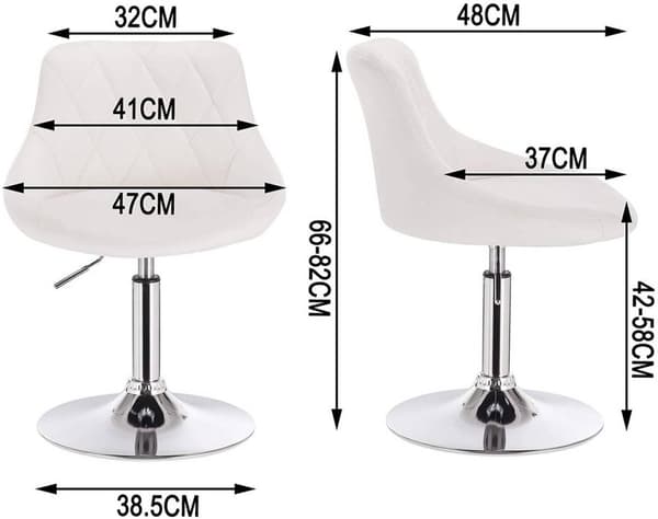 Rootz Set med 2 barstolar - Bänkstolar - Justerbara snurrstolar - Bekväma, mångsidiga, robusta - Vitt konstläder - 66cm-82cm x 47cm x 37cm