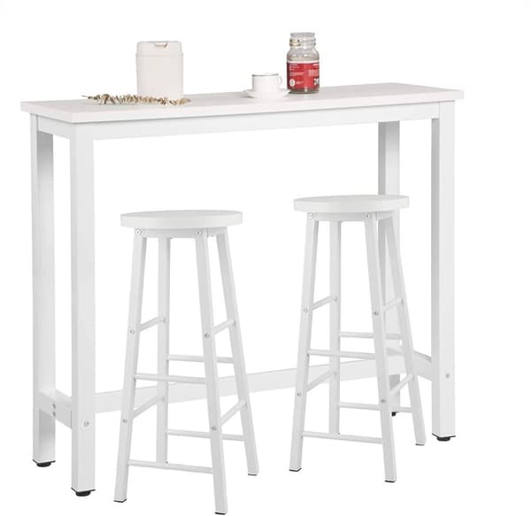 Rootz Modern Barbord og Taburet Sæt - Pub Bord Sæt - Spisebordssæt i bordhøjde - Robust metalstel - Ridsefast - Nem at rengøre - 120 cm x 40 cm (bord)