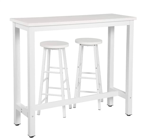 Rootz Modern Barbord og Taburet Sæt - Pub Bord Sæt - Spisebordssæt i bordhøjde - Robust metalstel - Ridsefast - Nem at rengøre - 120 cm x 40 cm (bord)
