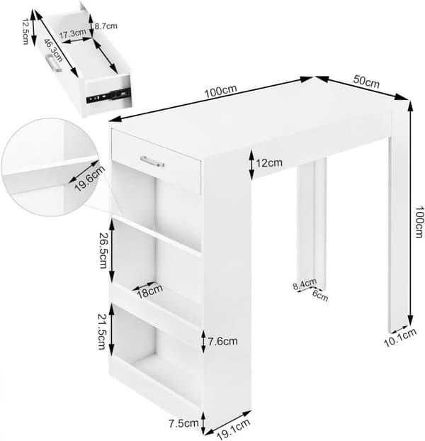 Rootz multifunktionellt barbord - Förvaringsbord - Matbord - Rymlig yta - Integrerad förvaring - Robust konstruktion - 100cm x 100cm x 50cm