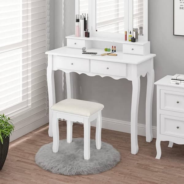 Rootz Elegant White Makeup Pall - Sminkstol - Påklädningsstol - Bekvämt sammetsöverdrag - Mångsidig användning - Hållbar konstruktion - 38cm x 45cm x