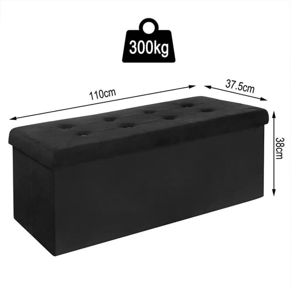 Rootz Velvet Storage Pall - Ottoman, Fotstöd - Rymlig 118L förvaring, hopfällbar design, Lyxig sammetsfinish - 110cm x 38cm x 37,5cm