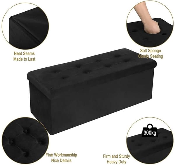 Rootz Velvet Storage Pall - Ottoman, Fotstöd - Rymlig 118L förvaring, hopfällbar design, Lyxig sammetsfinish - 110cm x 38cm x 37,5cm