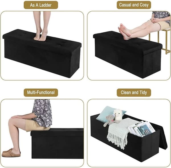Rootz Velvet Storage Pall - Ottoman, Fotstöd - Rymlig 118L förvaring, hopfällbar design, Lyxig sammetsfinish - 110cm x 38cm x 37,5cm