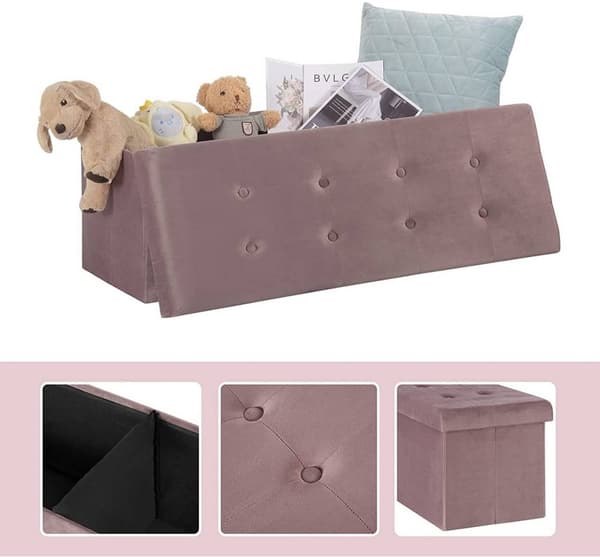 Rootz Velvet Storage Pall - Ottoman - Fotstöd - 118L Kapacitet - Vikbar och bärbar - Lyxig komfort - 110 cm x 38 cm x 37,5 cm