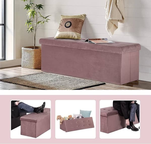 Rootz Velvet Storage Pall - Ottoman - Fotstöd - 118L Kapacitet - Vikbar och bärbar - Lyxig komfort - 110 cm x 38 cm x 37,5 cm