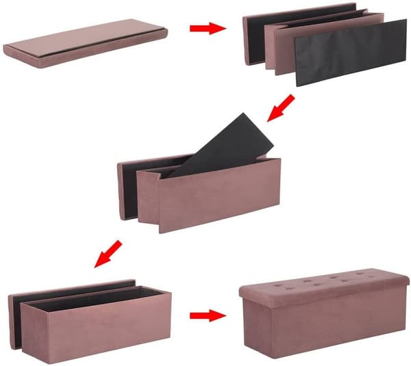 Rootz Velvet Storage Pall - Ottoman - Fotstöd - 118L Kapacitet - Vikbar och bärbar - Lyxig komfort - 110 cm x 38 cm x 37,5 cm