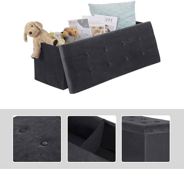 Rootz Velvet Opbevaringsskammel - Osmannisk - Fodstøtte - 118L Kapacitet - Foldbar og bærbar - Luksuriøs Velvet Finish - 110 cm x 38 cm x 37,5 cm