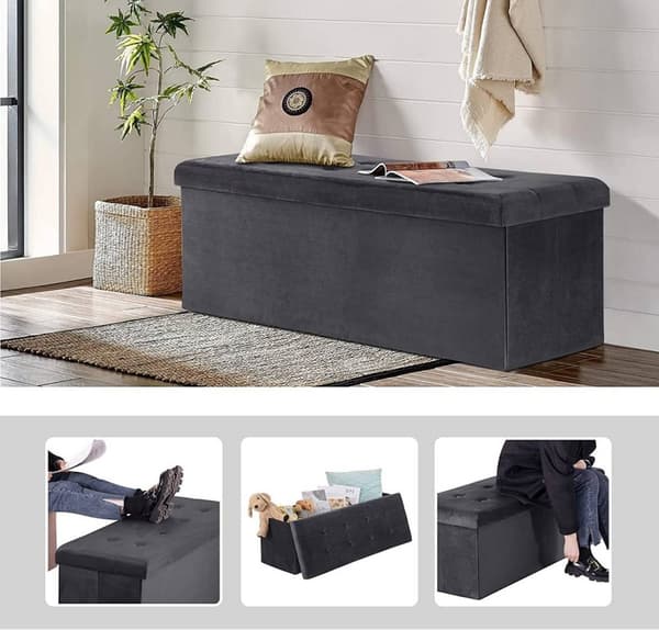 Rootz Velvet Opbevaringsskammel - Osmannisk - Fodstøtte - 118L Kapacitet - Foldbar og bærbar - Luksuriøs Velvet Finish - 110 cm x 38 cm x 37,5 cm