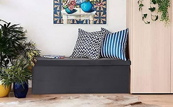Rootz Velvet Opbevaringsskammel - Osmannisk - Fodstøtte - 118L Kapacitet - Foldbar og bærbar - Luksuriøs Velvet Finish - 110 cm x 38 cm x 37,5 cm