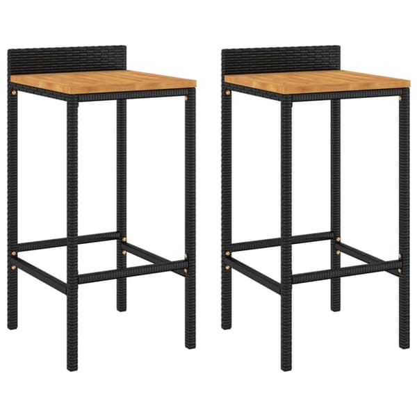 vidaXL barstole 2 stk. polyrattan og massivt akacietræ sort -  Barstole