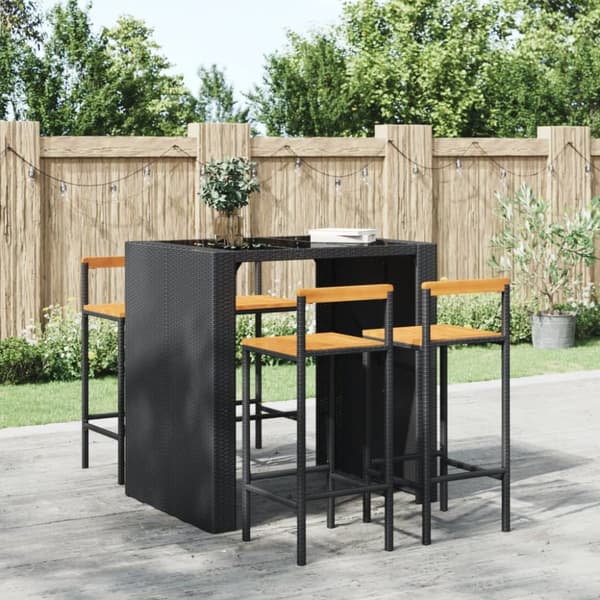 vidaXL barstole 4 stk. polyrattan og massivt akacietræ sort - Barstole