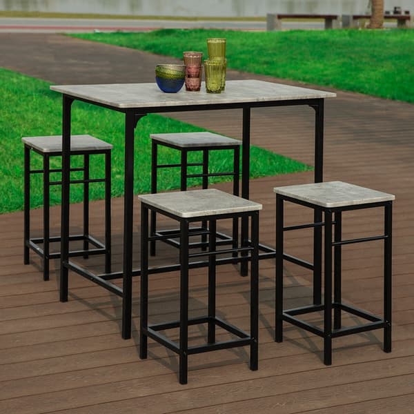 Rootz 5-delade barbordsset - Barstolar - Matsalsset - Robust metallstomme - MDF-fanerskiva - Hög lastkapacitet - 100 cm x 87 cm x 60 cm bord, 32 cm x