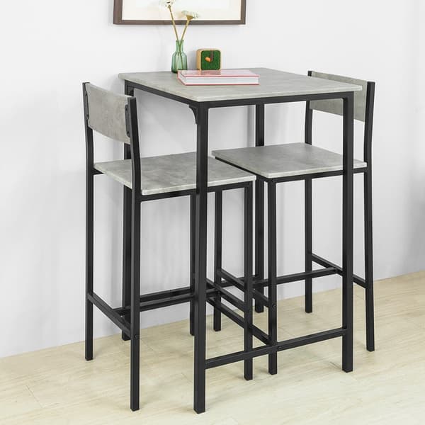 Rootz 3-delt barbordssæt - Barstole - Spisebordssæt - MDF bordplade - Robust metalstel - Ideel til køkken og have - 60 cm x 97 cm x 60 cm - Grå