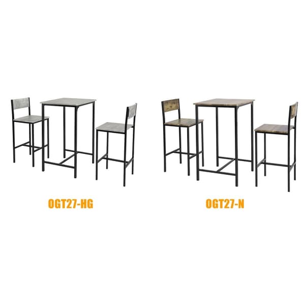 Rootz 3-delt barbordssæt - Barstole - Spisebordssæt - MDF bordplade - Robust metalstel - Ideel til køkken og have - 60 cm x 97 cm x 60 cm - Grå