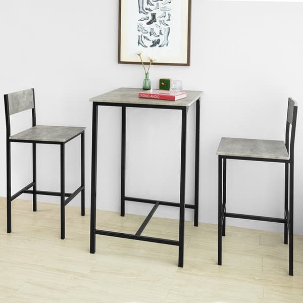 Rootz 3-delt barbordssæt - Barstole - Spisebordssæt - MDF bordplade - Robust metalstel - Ideel til køkken og have - 60 cm x 97 cm x 60 cm - Grå