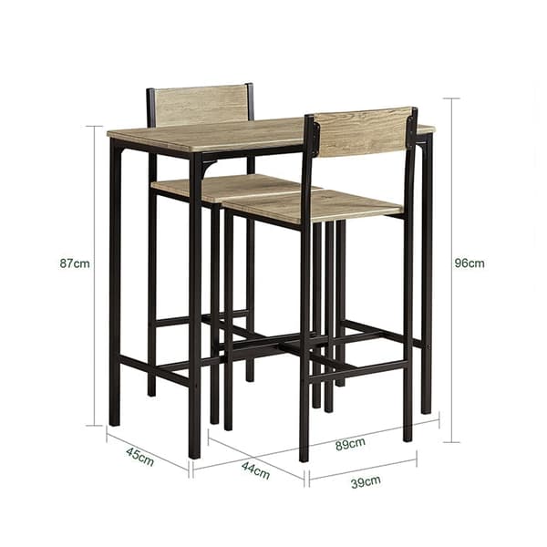 Rootz 3-osainen baaripöytäsetti - Baarituolit - Ruokailuryhmä - MDF-viilulevy - Metallirunko - Kevyt ja kestävä - Helppo huoltaa - Pöytä: 89 cm x 45 c