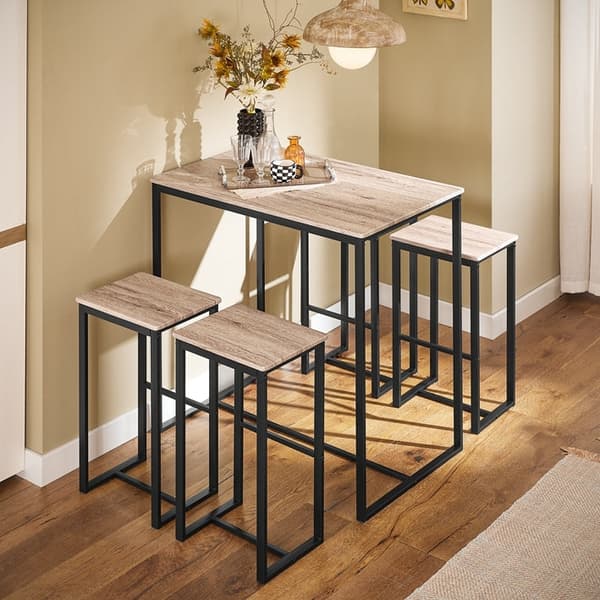 Rootz 5-delade barbordsset - Barstolar - Matsalsset - MDF-skiva med PVC, metallram - Mångsidig, hållbar, lätt att underhålla - Bord: 100cm x 96cm x 60