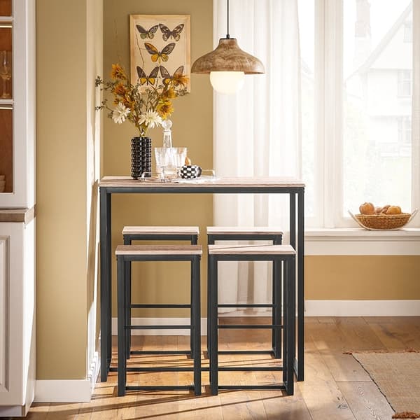 Rootz 5-delade barbordsset - Barstolar - Matsalsset - MDF-skiva med PVC, metallram - Mångsidig, hållbar, lätt att underhålla - Bord: 100cm x 96cm x 60