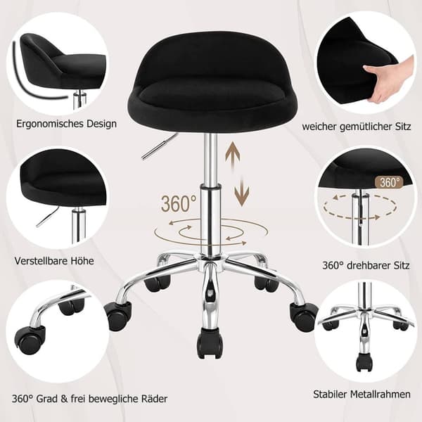 Rootz Säädettävä Velvet-toimistojakkara - Työtuoli - Kääntyvä jakkara - Tyylikäs, Mukava, Ergonominen - Korkeus 53-65,5 cm - Istuin 30x30 cm