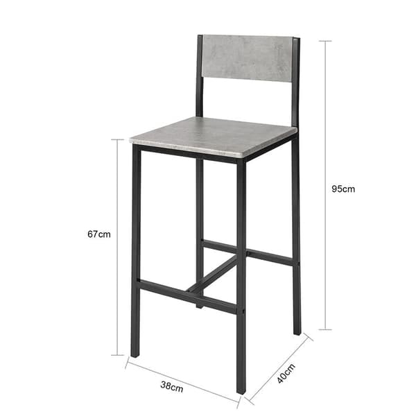 Rootz 2-delt barstolssæt - Bordskammel - Barstole - Komfortabelt ryglæn - Fodstøtter - Ideel til barer og caféer - Metalramme - 38cm x 95cm x 40cm