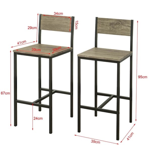 Rootz Modern Barpall Set med 2 - Bänkstolar - Barnstolar - Bekvämt ryggstöd - Integrerat fotstöd - Perfekt för barer och kaféer - 39cm x 95cm x 41cm