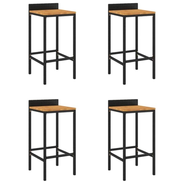 The Living Store Barstolar 4 st svart konstrotting och massivt akaciaträ - Barstolar