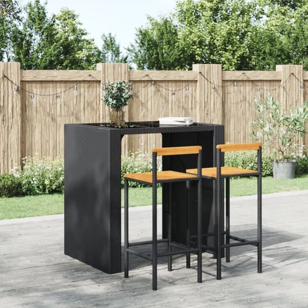 The Living Store barstole 2 stk. polyrattan og massivt akacietræ sort -  Barstole