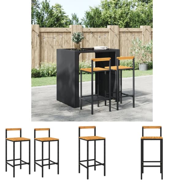 The Living Store barstole 2 stk. polyrattan og massivt akacietræ sort -  Barstole