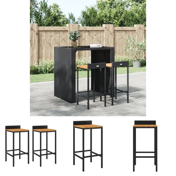 The Living Store Barstolar 2 st svart konstrotting och massivt akaciaträ - Barstolar