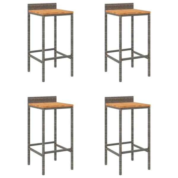 Barstole 4 stk. Polyrattan og massivt akacietræ grå - Barstol - Barstole - Home & Living